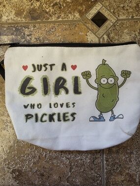 Just a Girl Who Loves Pickles Canvas Cosmetic Bag - White & Green